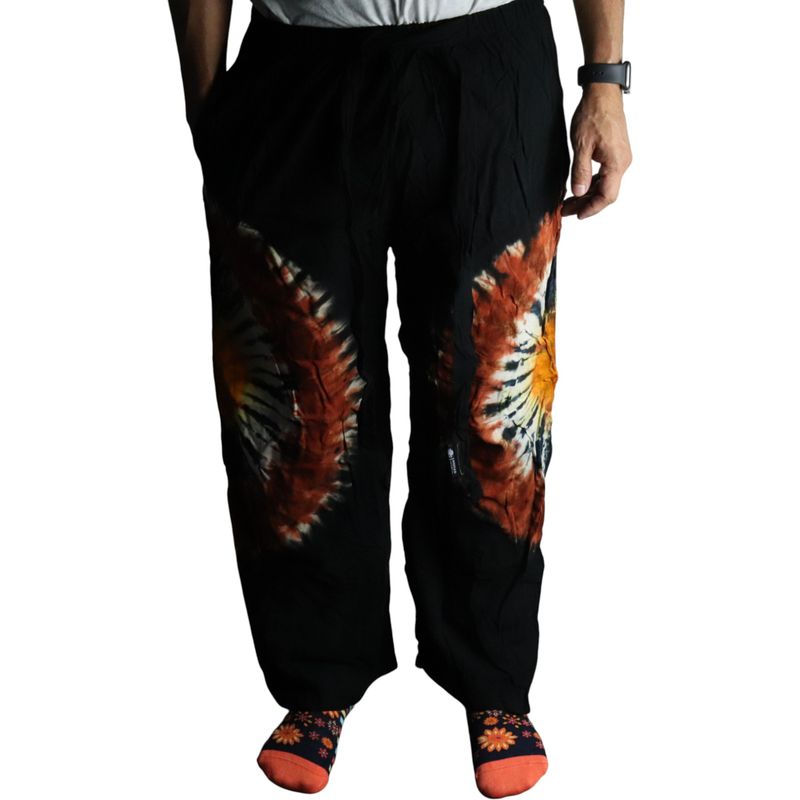 Pantalon lounge style japonais - M - Chocolat noir / Orange