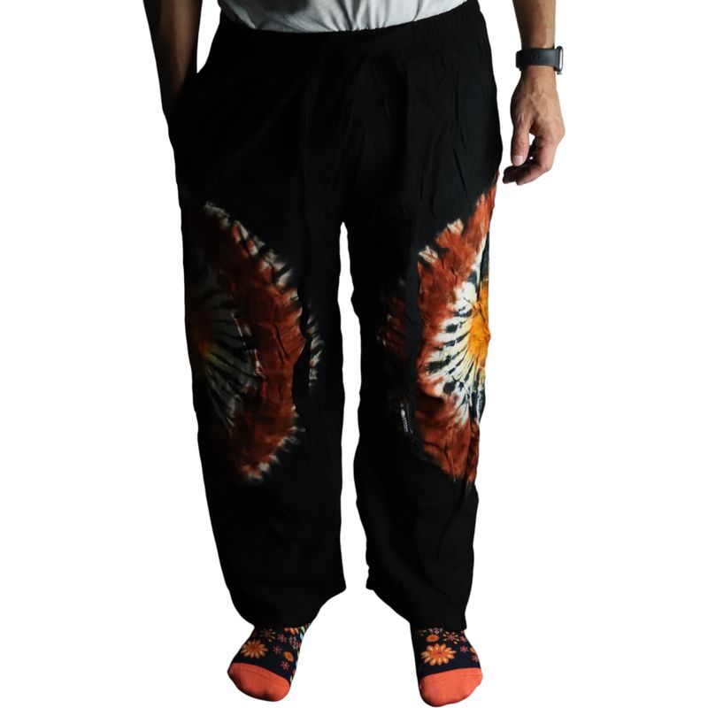 Pantalon lounge style japonais - L - Chocolat noir / Orange