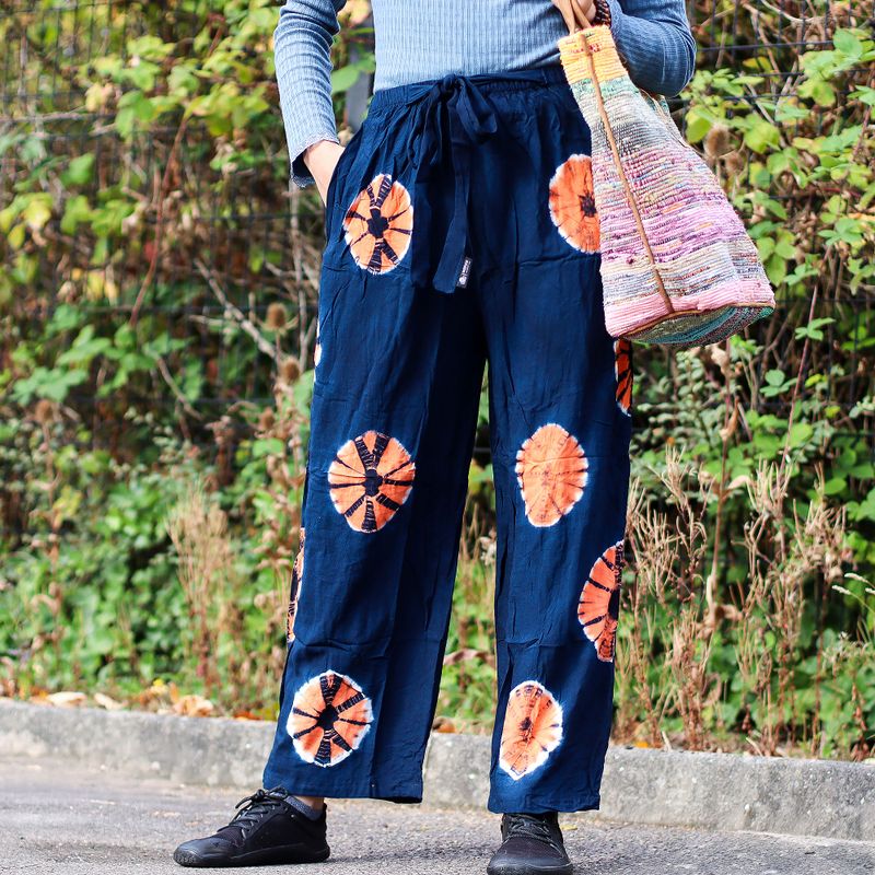 Pantalon lounge style japonais - M - Bleu, Orange