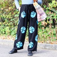 Pantalon lounge style japonais - M - Noir, Bleu