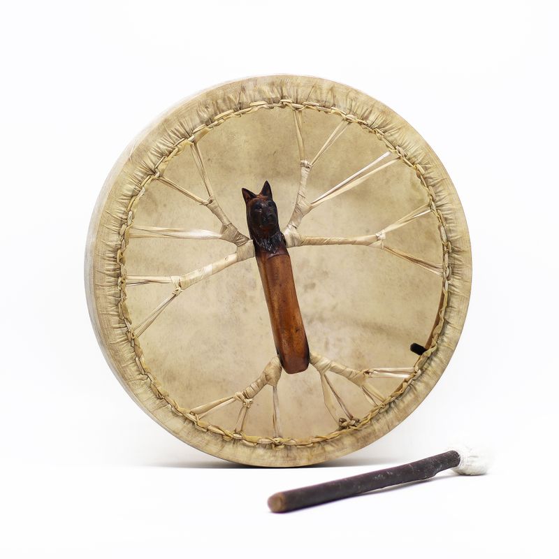 Esprit du Loup - Tambour Chaman & Baguette - Accordable - 40 cm