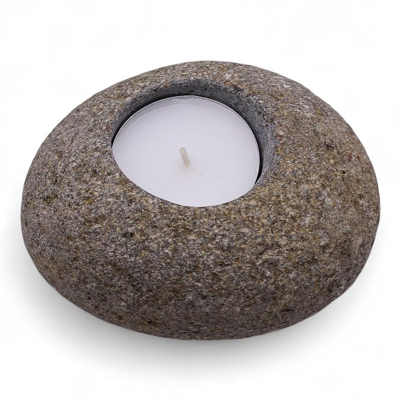 Bougeoir pierre naturelle Riverstone simple (env. 10x10x7 cm)