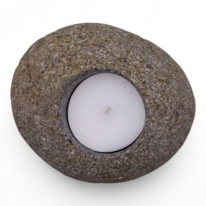 Bougeoir pierre naturelle Riverstone simple (env. 10x10x7 cm)