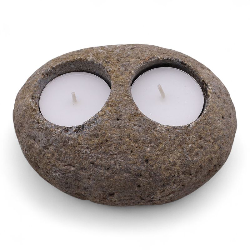 Bougeoir pierre naturelle Riverstone – double (env. 16x11x8 cm)