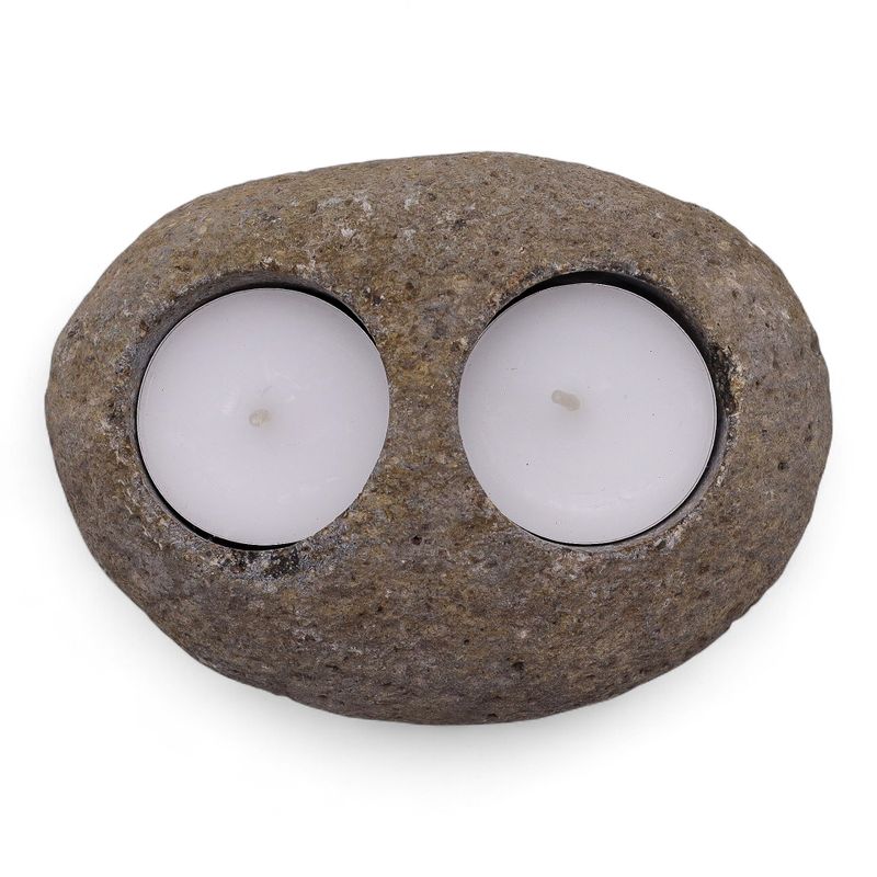 Bougeoir pierre naturelle Riverstone – double (env. 16x11x8 cm)