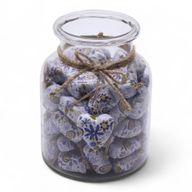 Grands cœurs en bois – Floral bleu (50) – en bocal
