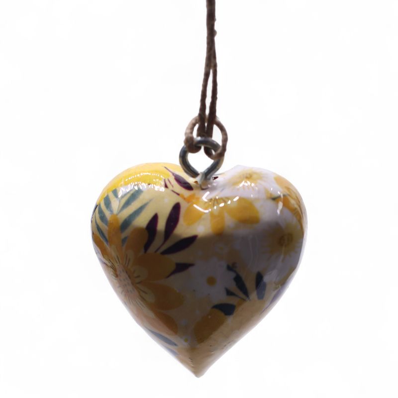 Grands cœurs en bois – Floral jaune (50) – en bocal