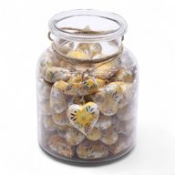 Grands cœurs en bois – Floral jaune (50) – en bocal
