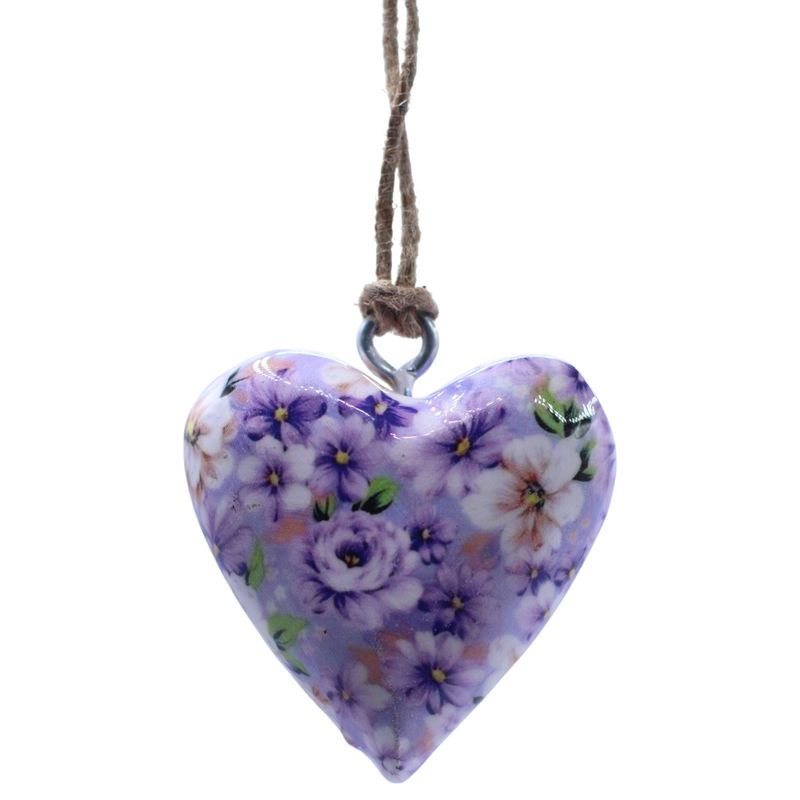 Grands cœurs en bois – Fleur violette (50) – en bocal