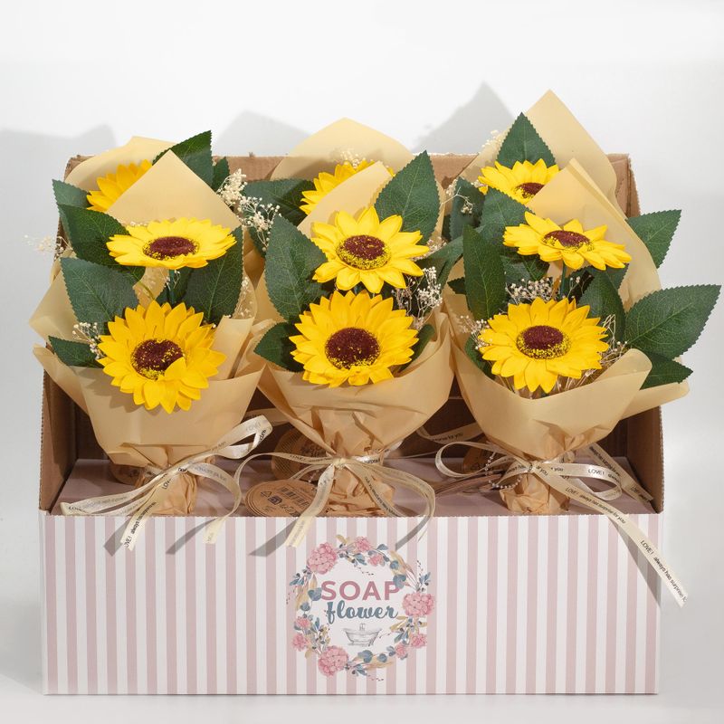 Boîte Cadeau de Fleurs de Savon – Bouquet de Deux Tournesols