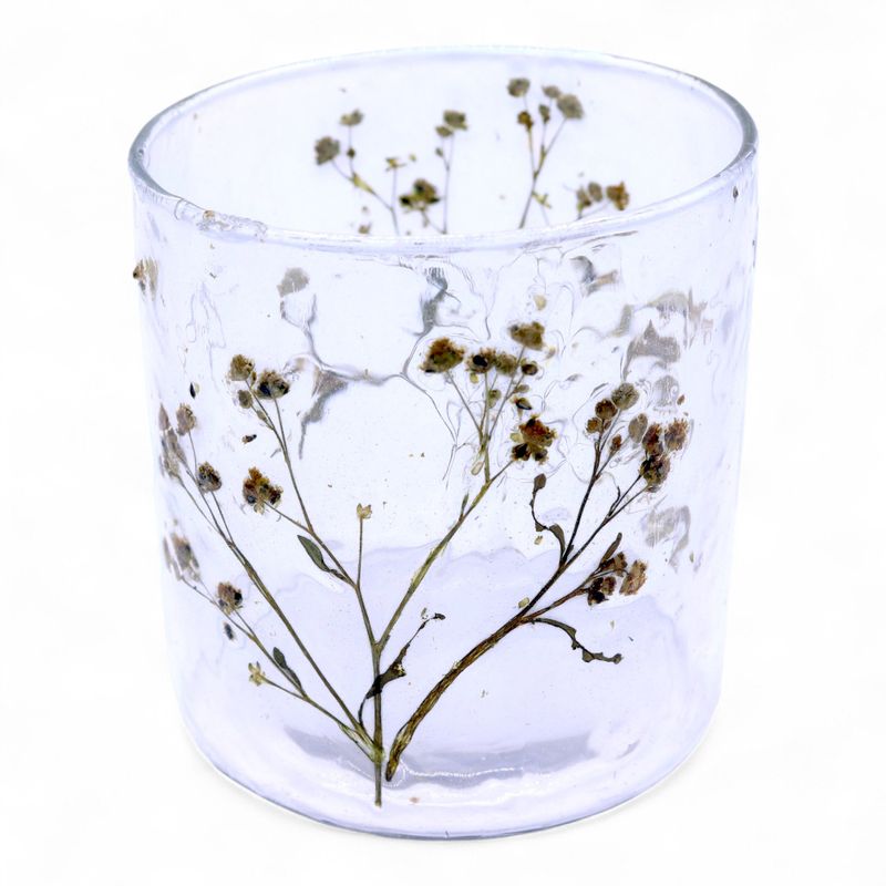 Porte-bougie droit en verre floral – Marguerite – 8x8 cm