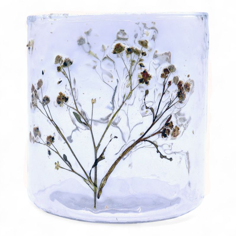 Porte-bougie droit en verre floral – Marguerite – 8x8 cm