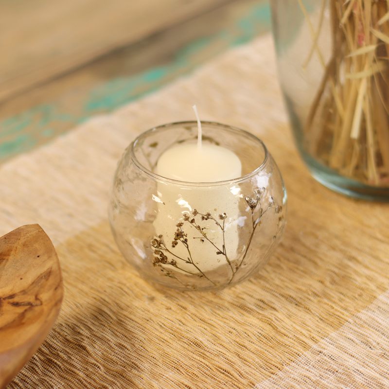 Porte-bougie bol en verre floral – Marguerite – 8x10 cm
