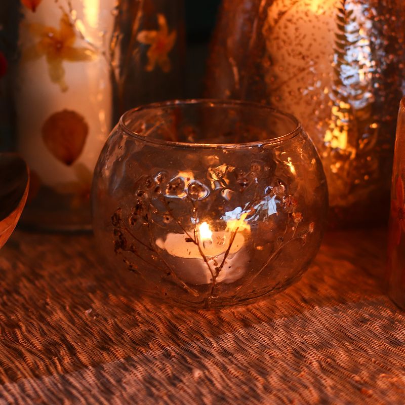 Porte-bougie bol en verre floral – Marguerite – 8x10 cm