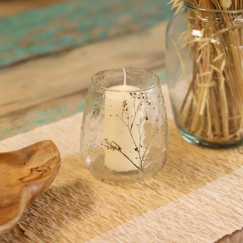 Porte-bougie vase en verre floral – Marguerite – 12x11 cm