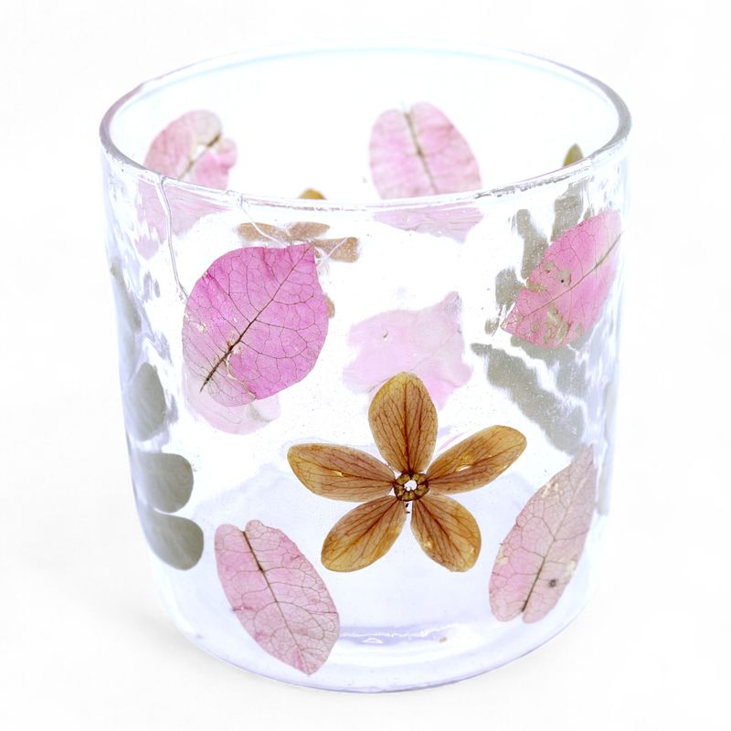 Porte-bougie droit en verre floral – Printemps – 8x8 cm
