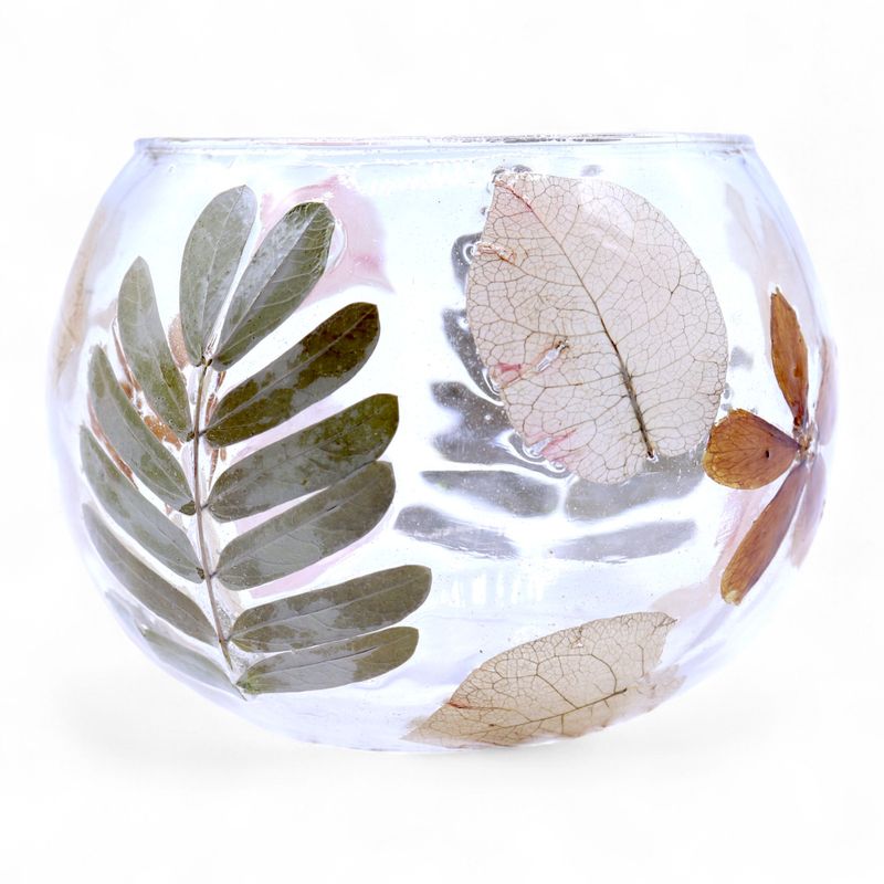 Porte-bougie bol en verre floral – Printemps – 8x10 cm