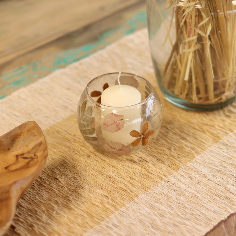 Porte-bougie bol en verre floral – Printemps – 8x10 cm