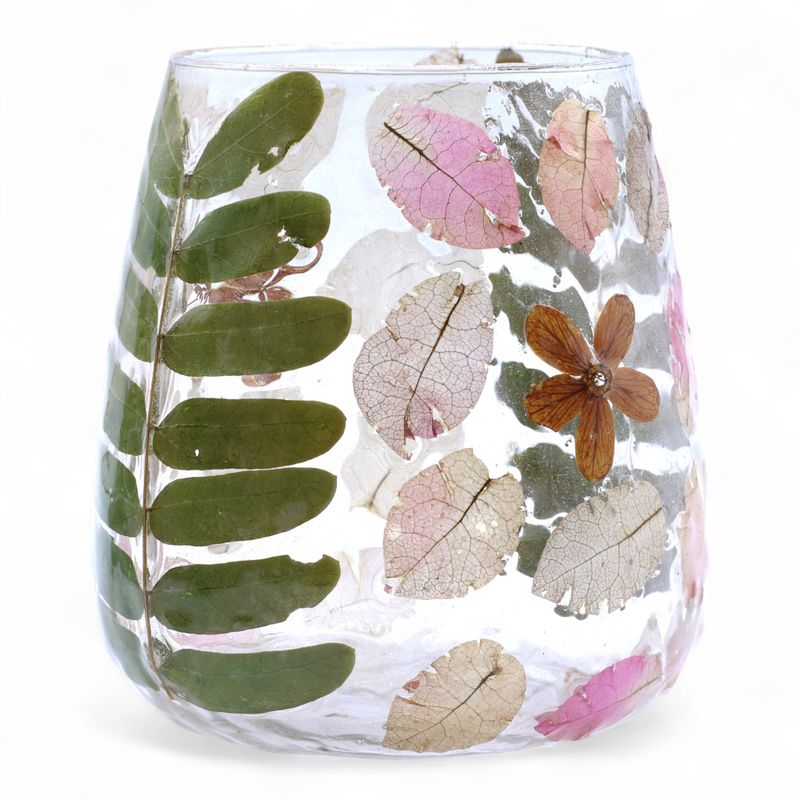 Porte-bougie vase en verre floral – Printemps – 12x11 cm