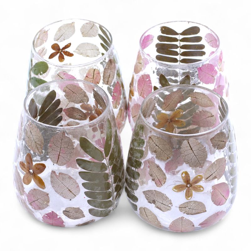 Porte-bougie vase en verre floral – Printemps – 12x11 cm