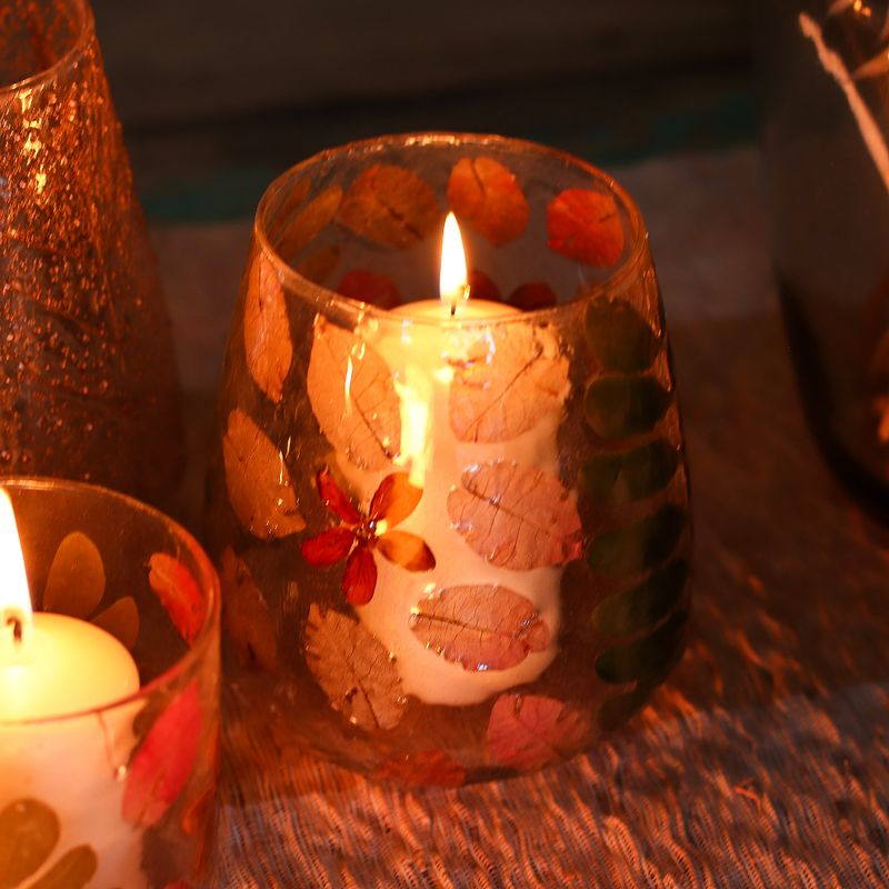 Porte-bougie vase en verre floral – Printemps – 12x11 cm