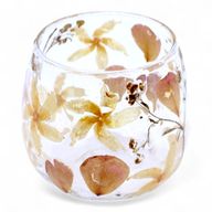 Porte-bougie droit en verre floral – Rose – 8x8 cm