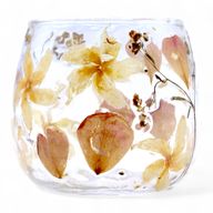Porte-bougie droit en verre floral – Rose – 8x8 cm