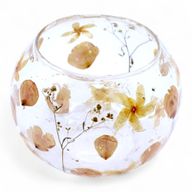 Grand porte-bougie bol en verre floral – Rose – 12x13 cm
