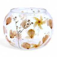 Grand porte-bougie bol en verre floral – Rose – 12x13 cm