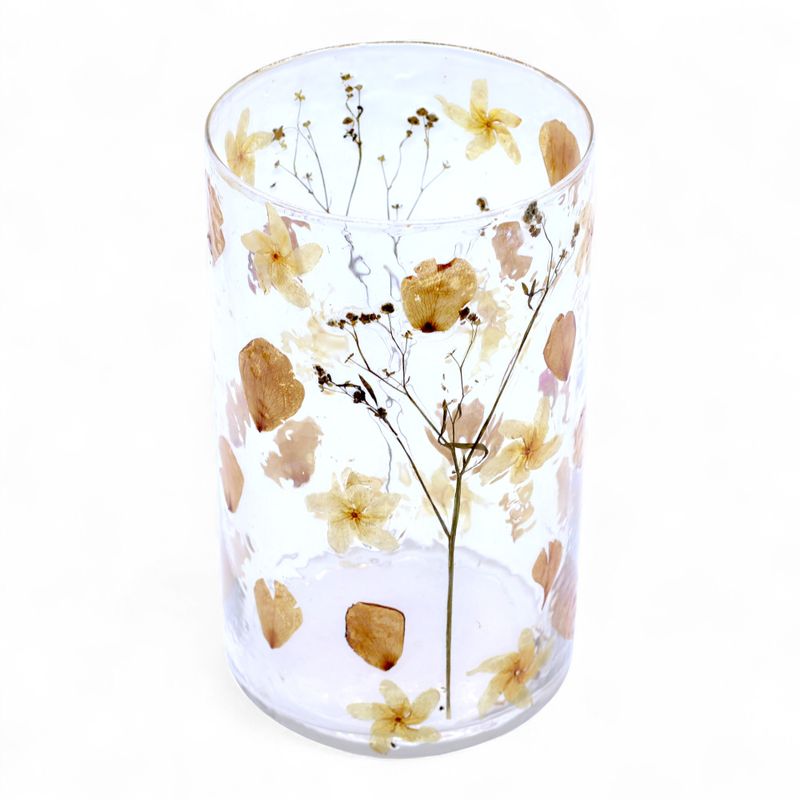 Grand porte-bougie vase en verre floral – Rose – 19x11 cm