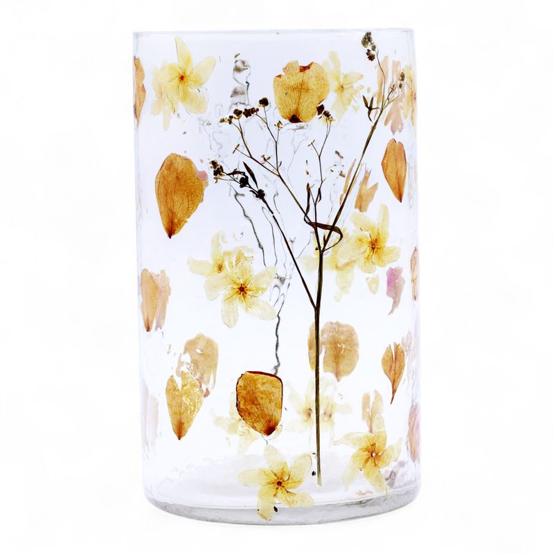 Grand porte-bougie vase en verre floral – Rose – 19x11 cm