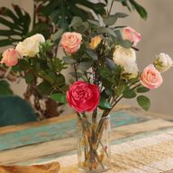 Grand porte-bougie vase en verre floral – Rose – 19x11 cm