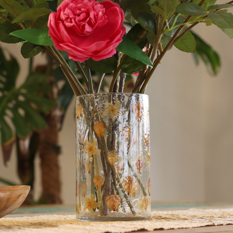 Grand porte-bougie vase en verre floral – Rose – 19x11 cm