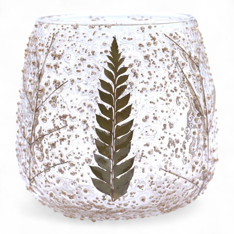Porte-bougie droit en verre floral – Pin – 10x9 cm