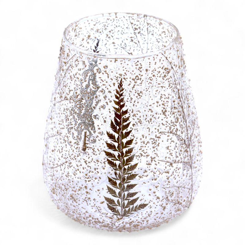 Grand porte-bougie bol en verre floral – Pin – 15x12 cm
