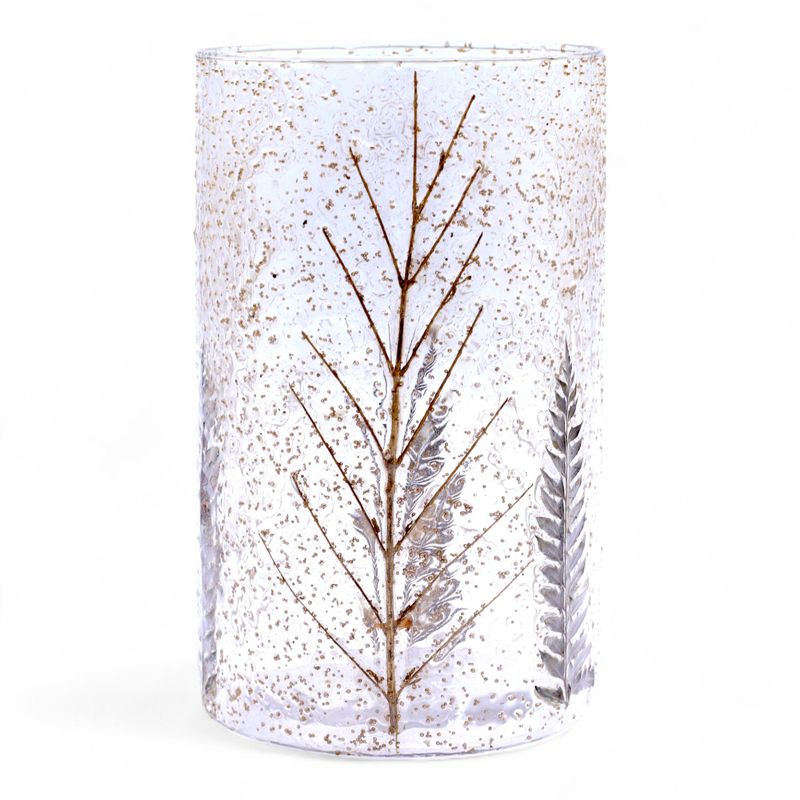 Grand porte-bougie vase en verre floral – Pin – 19x11 cm