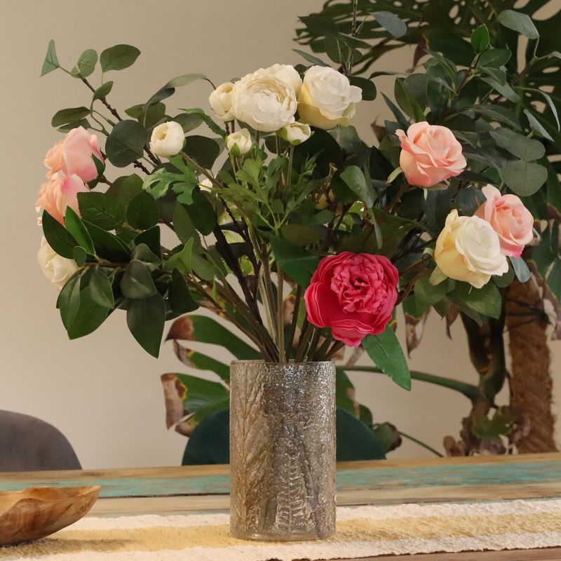 Grand porte-bougie vase en verre floral – Pin – 19x11 cm