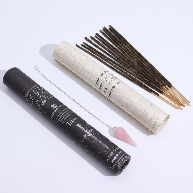 Tube Encens sortilège Ancient Witch – Amour – Pendule Quartz Rose