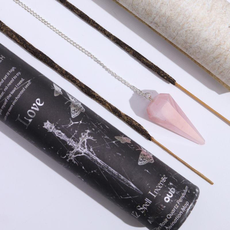 Tube Encens sortilège Ancient Witch – Amour – Pendule Quartz Rose