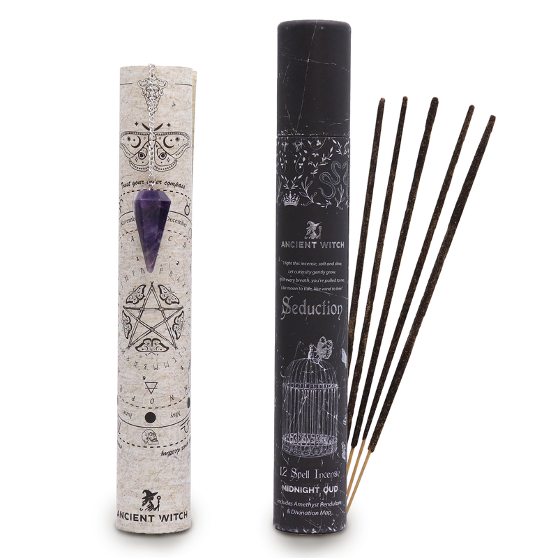 Tube Encens sortilège Ancient Witch  – Séduction – Pendule Améthyste