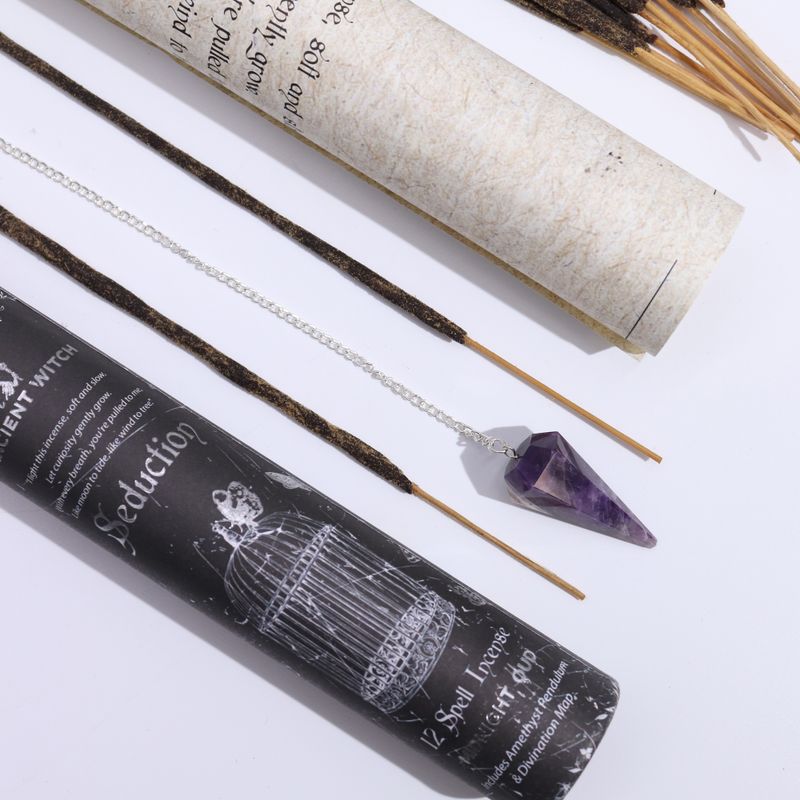 Tube Encens sortilège Ancient Witch  – Séduction – Pendule Améthyste