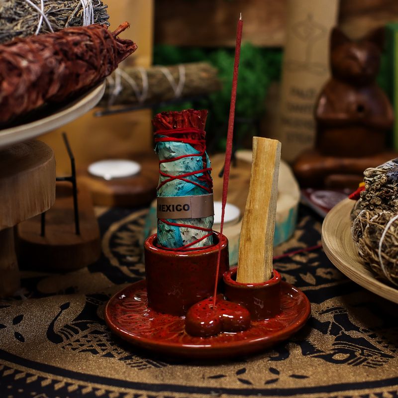 Support Palo Santo & Fumigation – Mandala Rouge Cœur Brillant