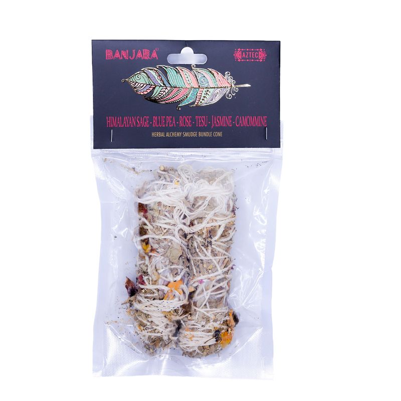 Fagot de Sauge Banjara – Sauge de l’Himalaya, Pois Bleu, Rose, Tesu, Jasmin, Camomille