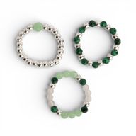Ensemble de bagues Esprit de Nymphe – Esprit de la forêt – Aventurine, malachite et quartz rose