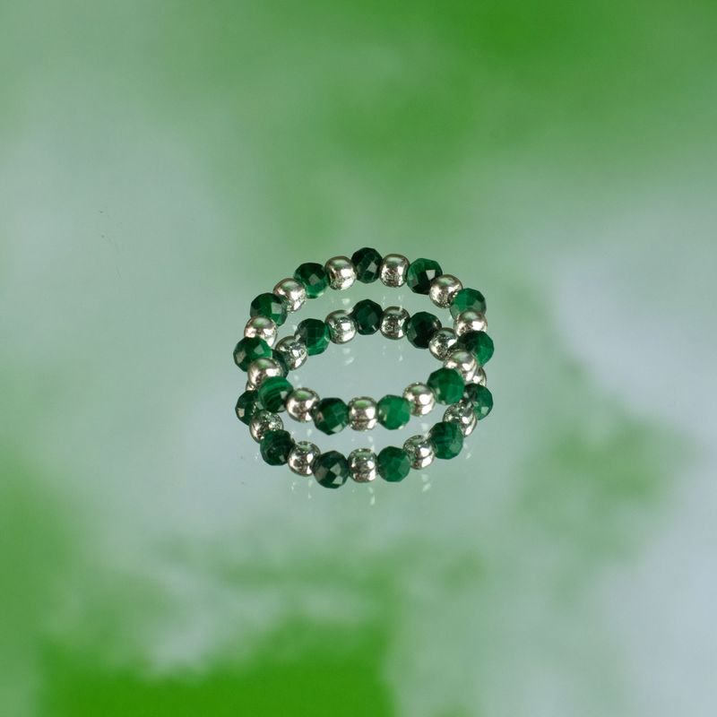Ensemble de bagues Esprit de Nymphe – Esprit de la forêt – Aventurine, malachite et quartz rose
