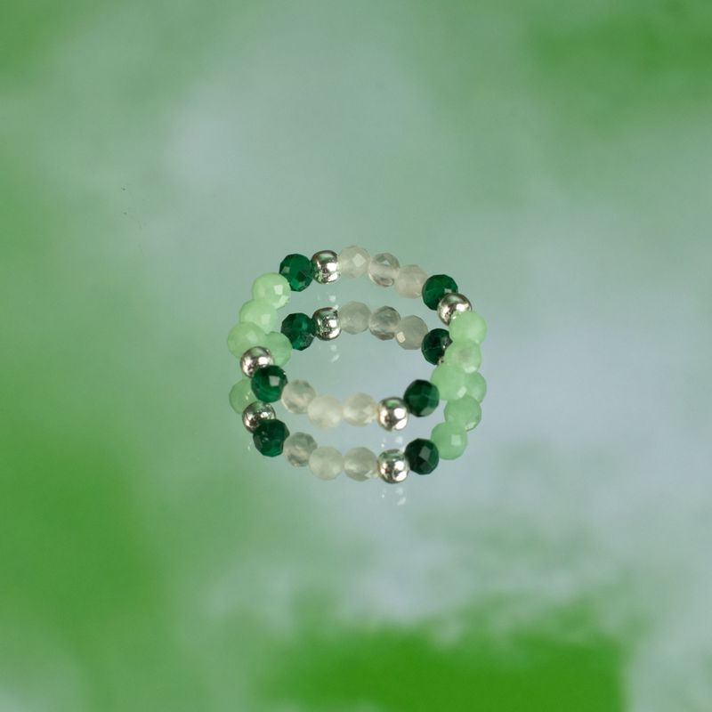 Ensemble de bagues Esprit de Nymphe – Esprit de la forêt – Aventurine, malachite et quartz rose