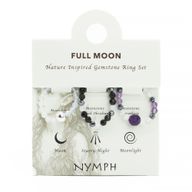Ensemble de bagues Esprit de Nymphe – Pleine Lune – Pierre de lune, obsidienne noire et améthyste