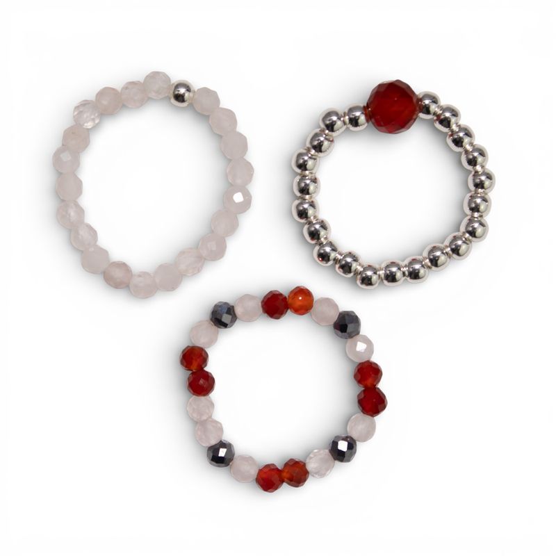 Ensemble de bagues Esprit de Nymphe – Amour & Flamme – Quartz rose et rubis