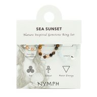 Parure Bagues Esprit des Nymphes – Coucher de Soleil sur la Mer - Aigue-Marine, Œil de Tigre, Pierre de Soleil