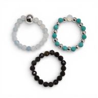 Parure Bagues Esprit des Nymphes – Océan Infini - Aigue-Marine, Turquoise, Obsidienne noire